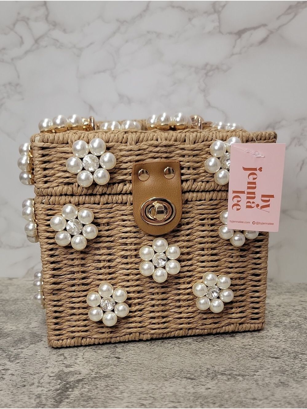 Daisy Embellished Straw Bucket Bag | Rattan Flower Box Purse by Jenna Lee - Picture 6 of 9